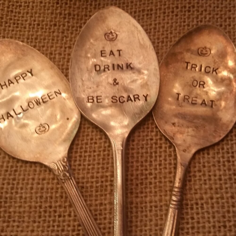 Halloween Handmade Handstamped Spoons or Garden Marker